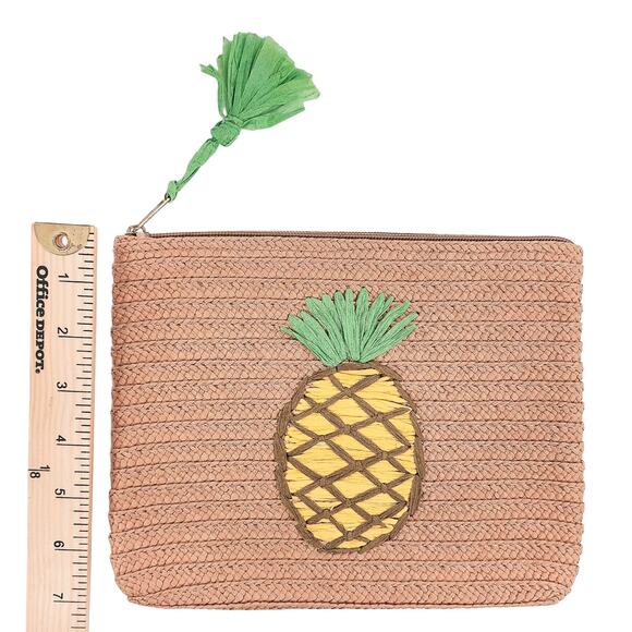 Mud Pie Braided Straw Carry All Cosmetic Bag Pineapple Clutch Purse Zip Top - Picture 6 of 9